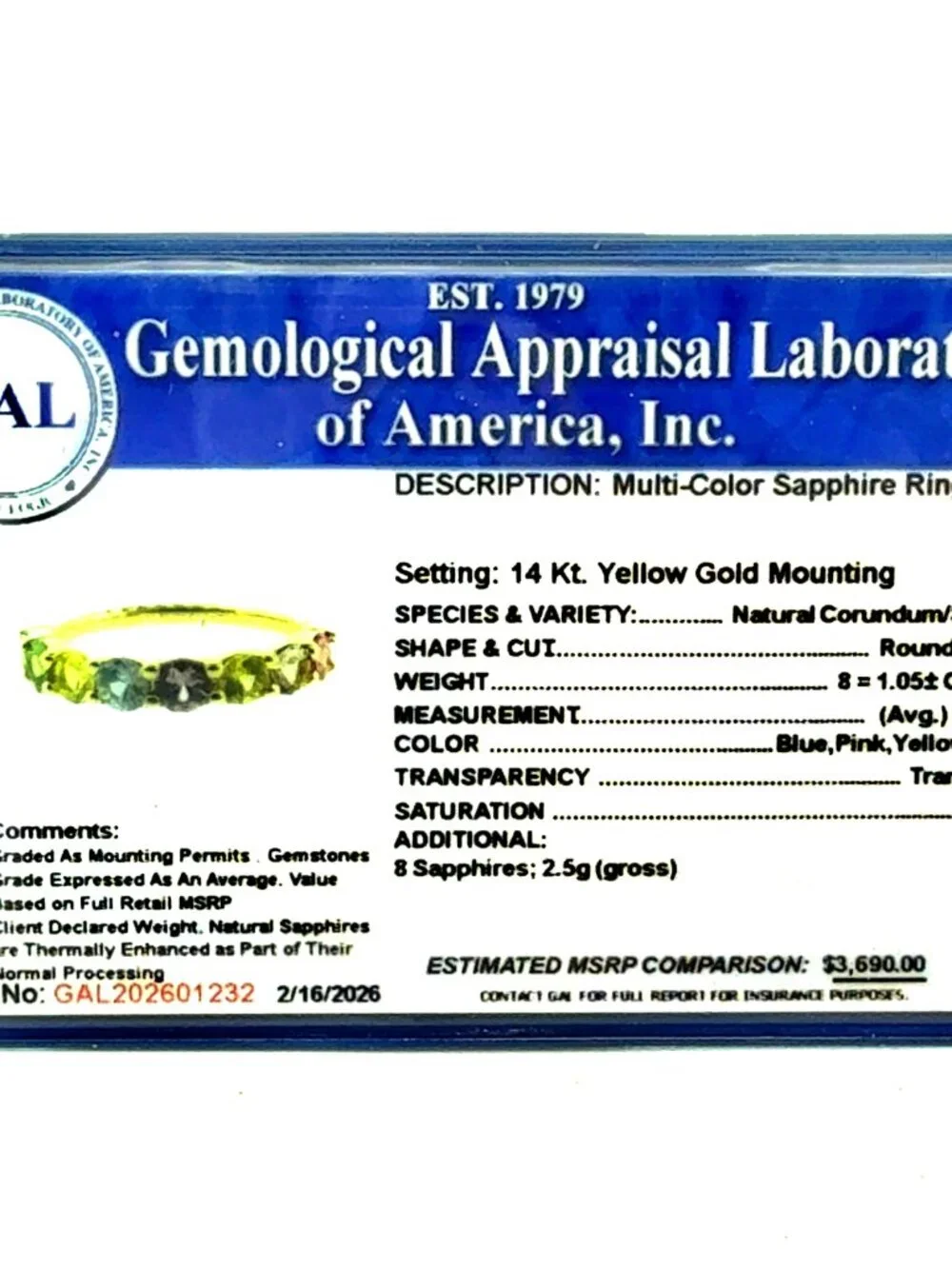 Natural Multicolor Sapphire Ring Size 6.5 14k Gold 1.05 TCW Certified 601232
